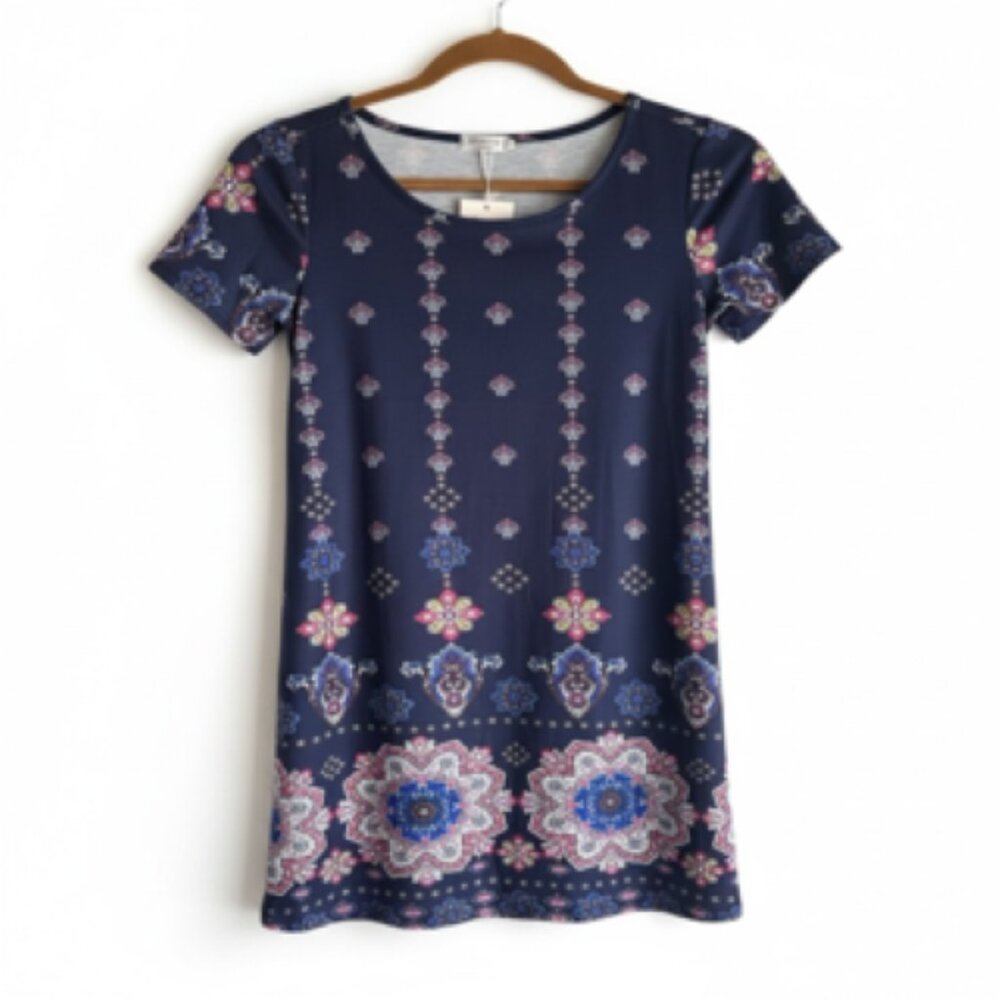 Sherosa Women's‎ Short Sleeve Boho Print Dress - Size S